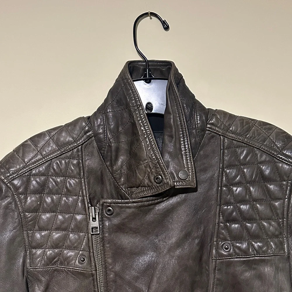Men's Quilted Brown/Olive Leather Jacket - Picture 2 of 8